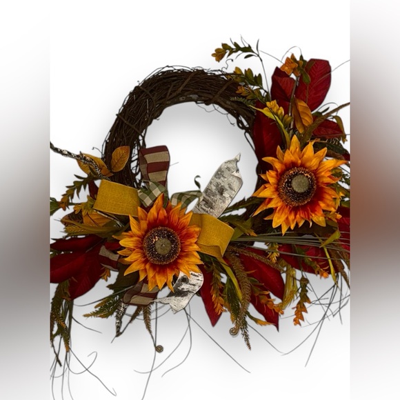 Sunflower Foilage and Bow Large Hanging Fall Wreath for Door or Wall Home Decor - Picture 7 of 13